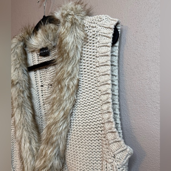 Tribal Faux Fur Trim Chunky Knit Cotton Blend Sweater Vest Jacket Womens XL - Picture 4 of 14